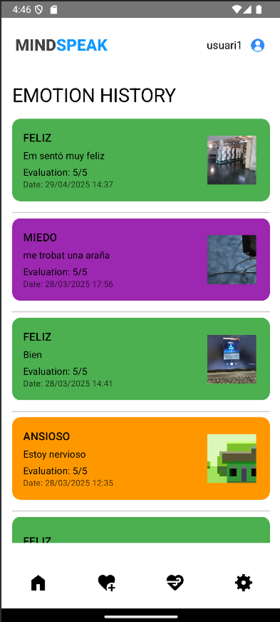 Pantalla d'historial